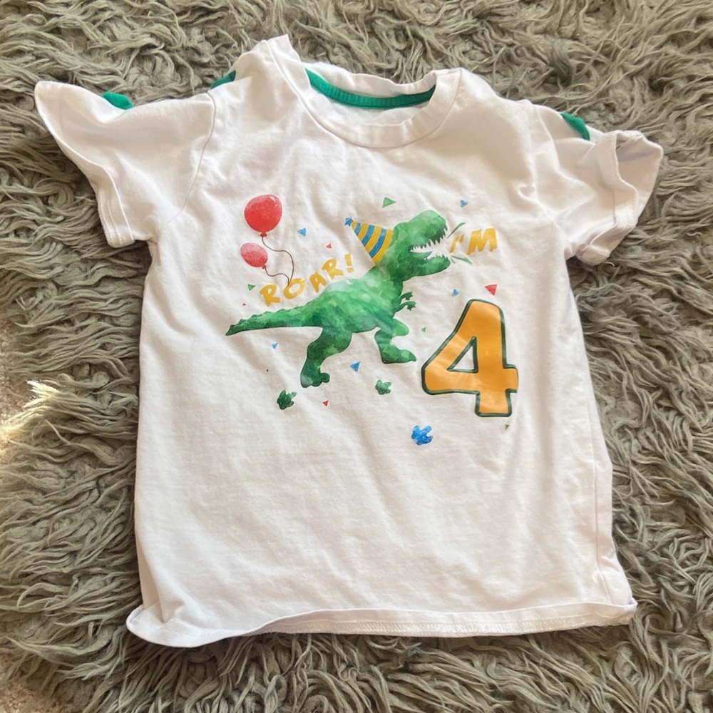 Roar I'm 4 Kids T-Shirt - White & Green
